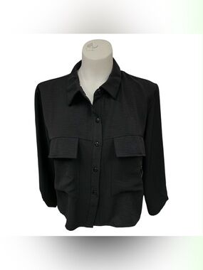 Sweet Rain NWT Black Button-Front Shirt with Flap Pockets Size S